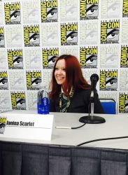 Dr. Janina Scarlet on a panel at San Diego Comic Con