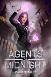 Agents of Midnight Book Cover featuring the character Violet casting a spell against the backdrop of the underworld